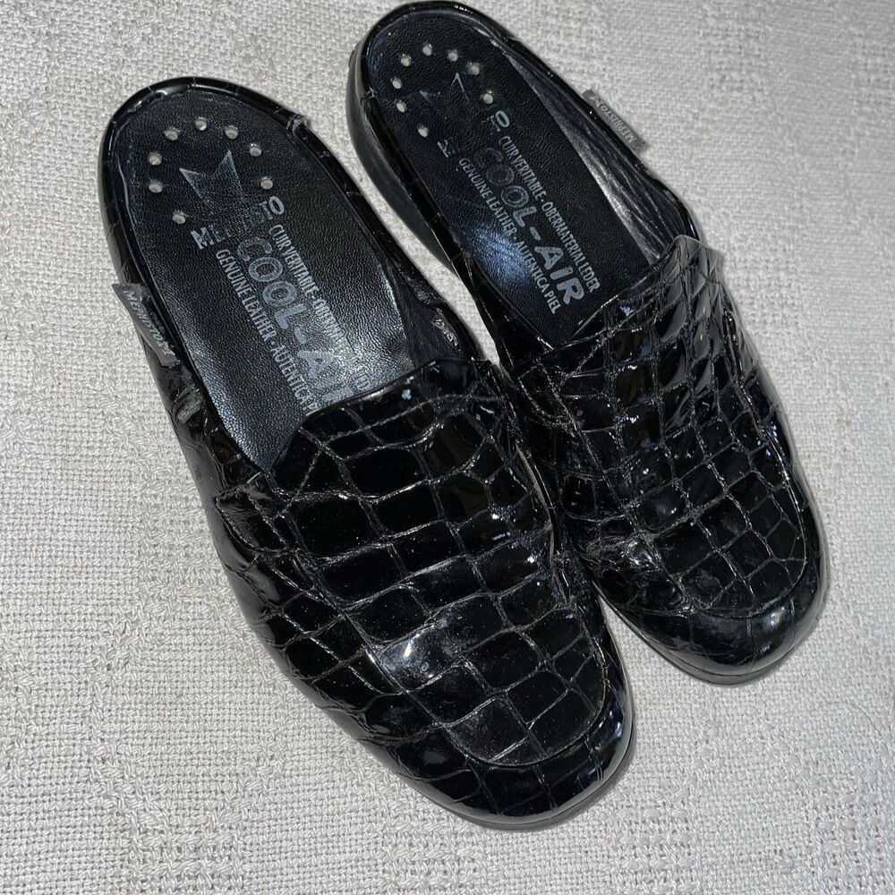Mephisto Women’s Casual Mules Size 5 M Black Faux Alligator Leather Going Out